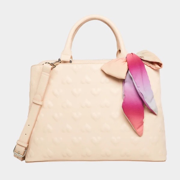 Betsey Johnson  "Sand" Heart Embossed Satchel Purse Bag - Picture 9 of 9